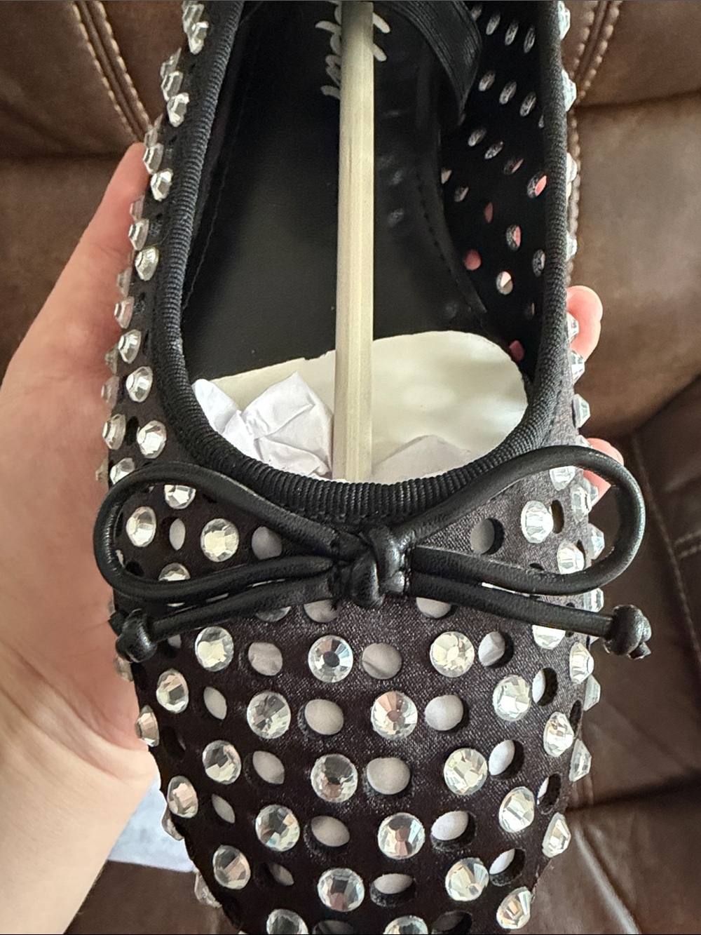 •CAPE ROBBIN• “Lauralee” Rhinestone Eyelet Bow Ballet Flats - Black // NIB - Picture 11 of 13